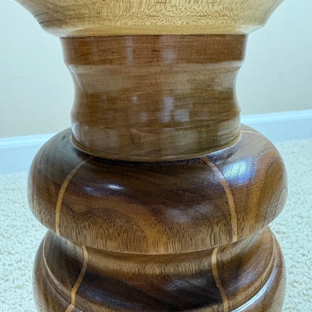 Handmade Maple Walnut Wood Pillar Candle Holder 11.5